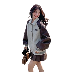 小众设计感pu皮拼接短外套女春秋2025新款好看独特气质通勤棒球服，女装短外套，2C088