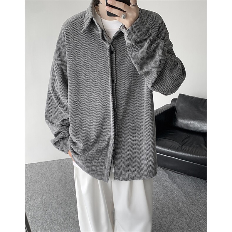 8XL-M人字纹小香风衬衫男生春秋衬衣宽松慵懒垂感外套CS29008P45,男装衬衫,电商B312