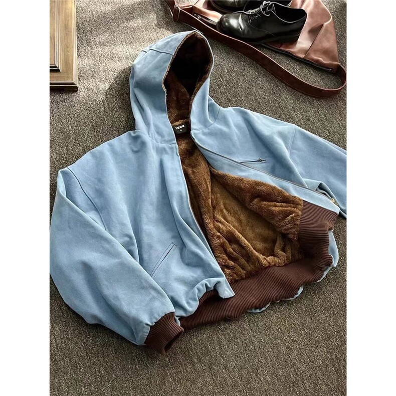 网高品拉链连帽牛仔外套男女春秋冬季加厚工装夹克棉服B103-P158,男装工装外套,星座910-1