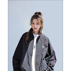 HY0831-P72明线立领拉链夹克女2025秋季新款宽松bf美式学院风外套，男装夹克，电商C233