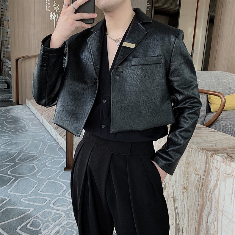 秋冬韩版网红休闲短款皮西装上衣外套皮夹克男潮XZ031-P120控140,男装夹克,电商B267