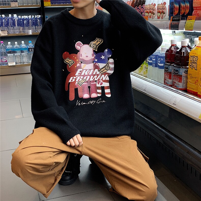 1港风圆领中性情侣潮流大码M-5XL印花加厚毛衣男7673P48加绒P55,男装针织衫/毛衣,星座226-2