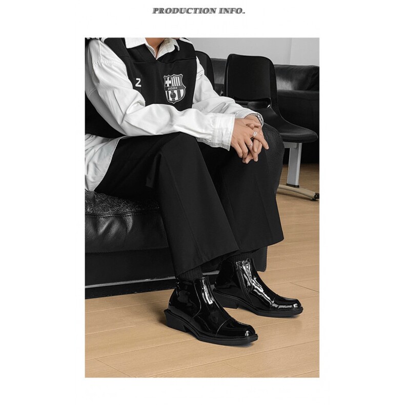 龙叨叨设计师款尖头短靴英伦风休闲漆皮切尔西靴皮靴男XD10P175，男鞋切尔西靴，电商D256-3(原A064-3)