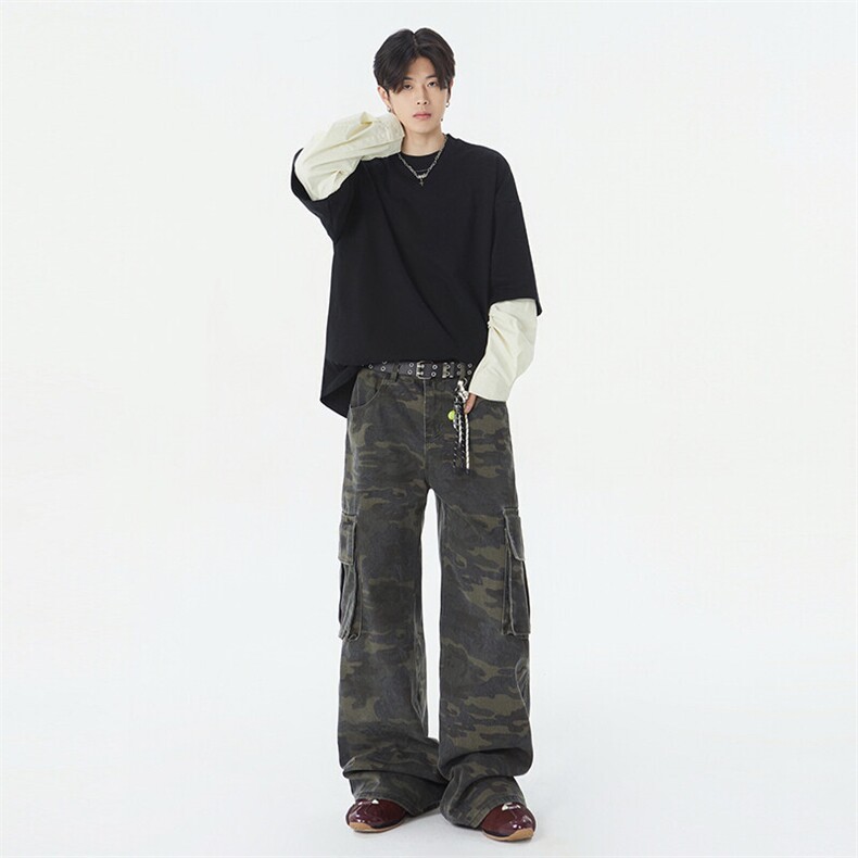 美式复古迷彩工装裤宽松休闲街头痞帅做旧水洗直筒裤子YD6602-P55,男装工装外套,星座509