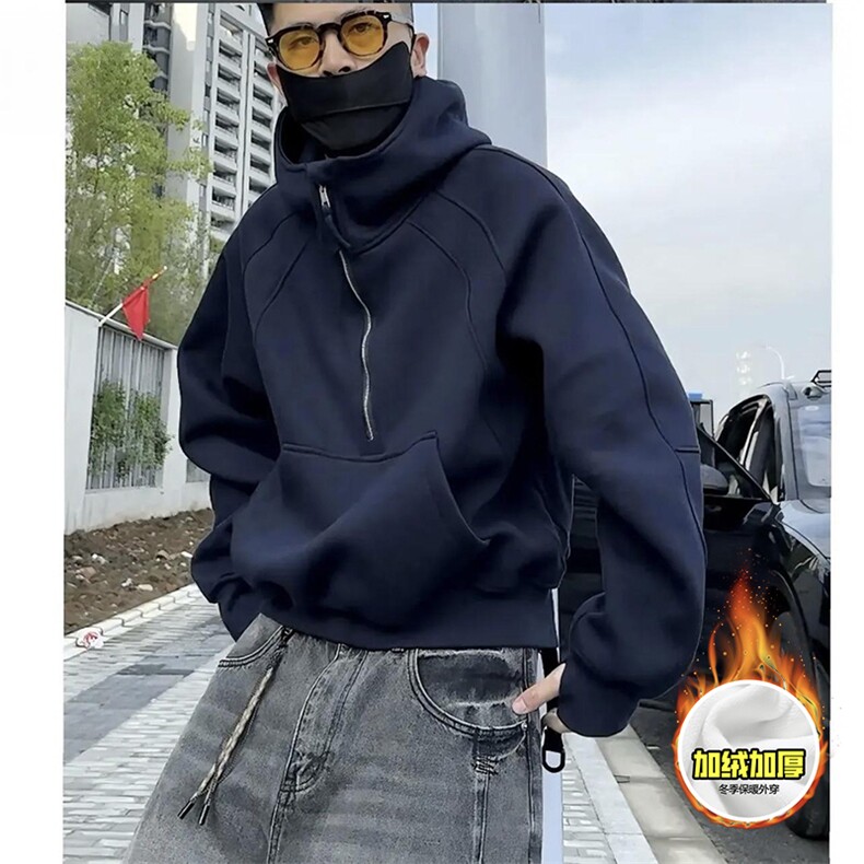 480G重磅加绒硬挺boxy男女秋冬美式高街结构半拉链卫衣开衫厚外套，女装短外套，电商A486-1