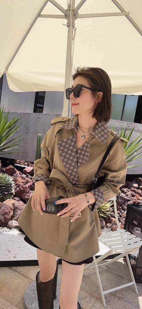 短款撞色翻领风衣21Q-021，女装风衣，红衣情缘