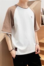 2021夏季韩版拼色短袖男士t恤纯棉假两件五分袖上衣男DS343TP25，男装T恤，电商A102