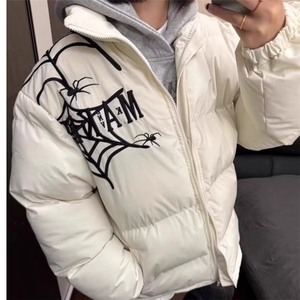 美式高街蜘蛛网刺绣字母棉服棉衣冬季加厚男女宽松面包服潮外套图片