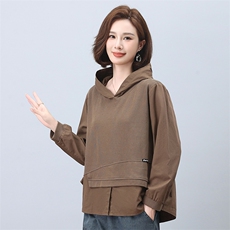时尚宽松显瘦长袖连帽卫衣女秋冬季新款休闲百搭上衣外套6576，女装衬衫，叶笙衣