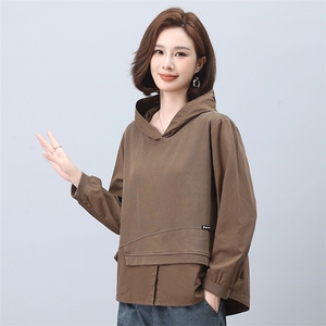 时尚宽松显瘦长袖连帽卫衣女秋冬季新款休闲百搭上衣外套6576图片