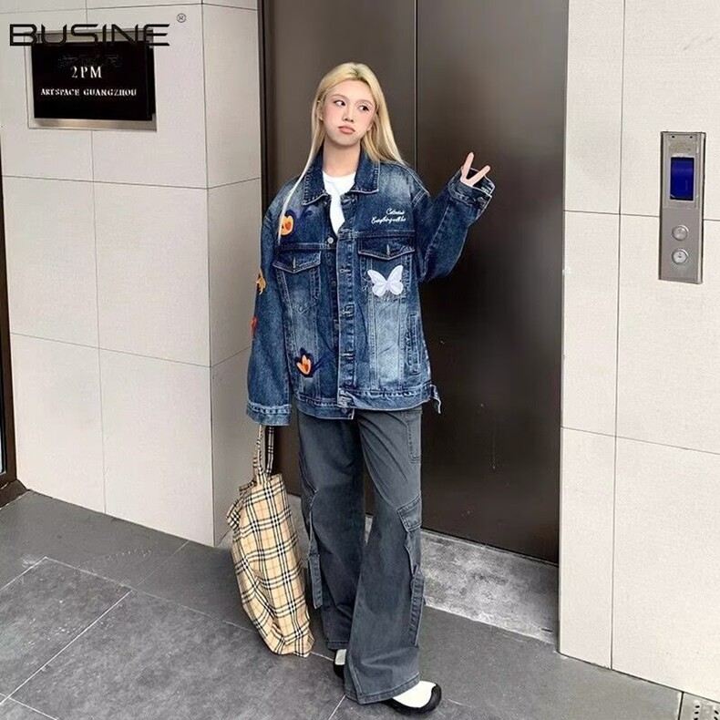 重工蝴蝶刺绣水洗牛仔衣女春秋新款韩版高级休闲复古外套,女装短外套,星座218-8