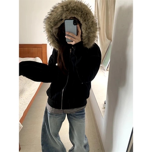 现货重磅boxy短款棉衣座山雕大毛毛领男女棉服水洗工装厚外套图片
