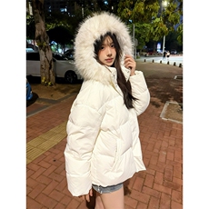 网图有货秋冬白色毛领连帽棉服外套男女宽松保暖棉袄A1136-P92，男装棉衣，星座1505