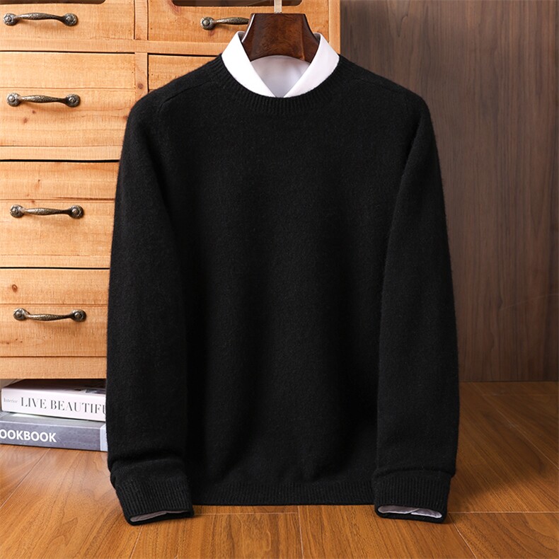 男士羊绒衫秋冬季马鞍肩圆领休闲简约羊绒衫，男装羊绒套衫，铂欧羊绒