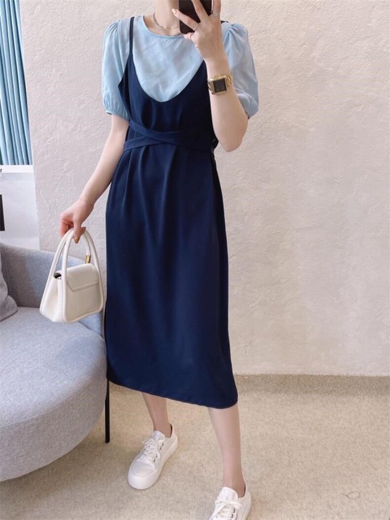 夏季真两件套连衣裙，女装连衣裙，曼希野