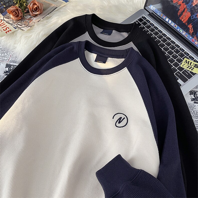 秋款男圆领套头卫衣华夫格字母印花夹克拼色T恤外套WY3024P35,男装卫衣,星座1013-1