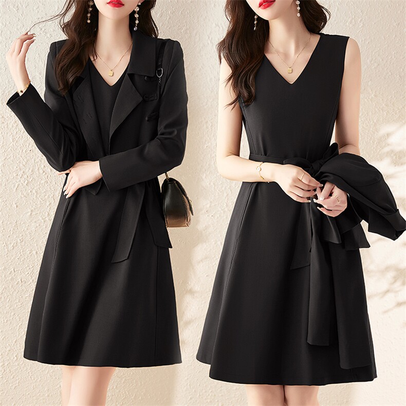两件套西装背心连衣裙女春秋2023新款高级感气质显瘦时尚洋气套装，女装套装/套裙，魅家