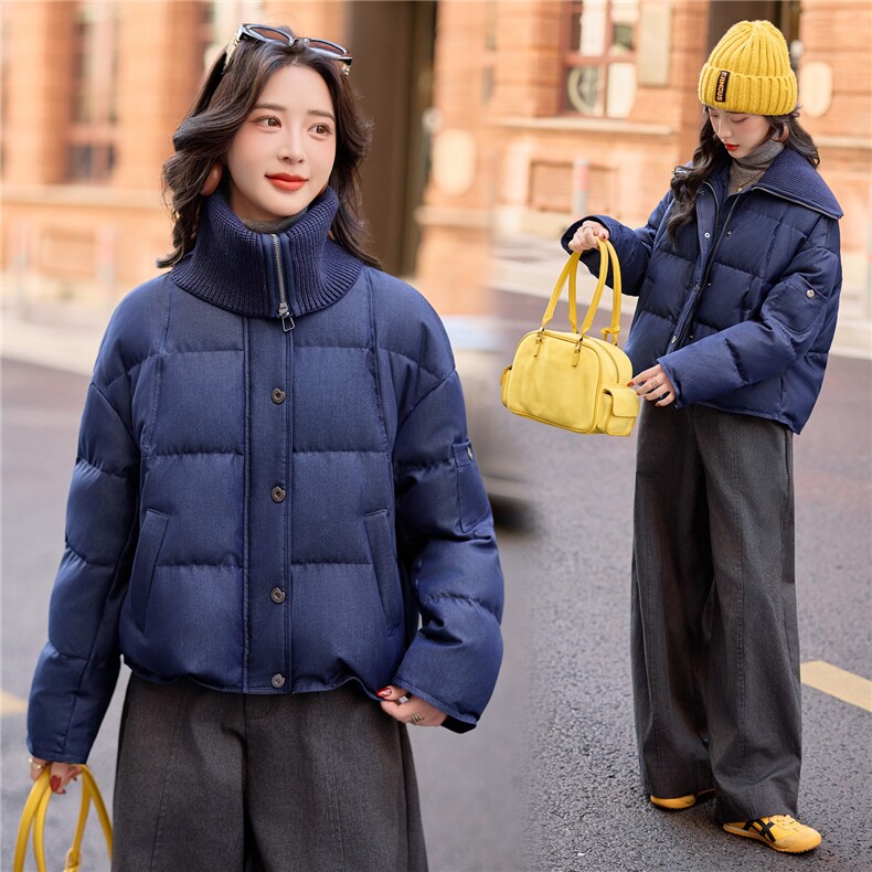 【bao款大货已出】2025冬装新款休闲韩版毛线领拼接羽绒服外套,女装羽绒服,雅静靓衣