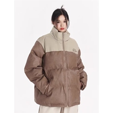 2025冬季新款美式街头复古PU皮鳄鱼纹拼色立领面包棉服外套男女潮，男装棉衣，星座1210-1
