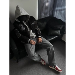 W9515-P70 网图现货 新款棒球服毛巾刺绣情侣宽松夹克外套图片