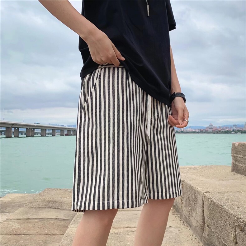 日系夏季新款撞色百搭条纹休闲短裤男D06-P25图片