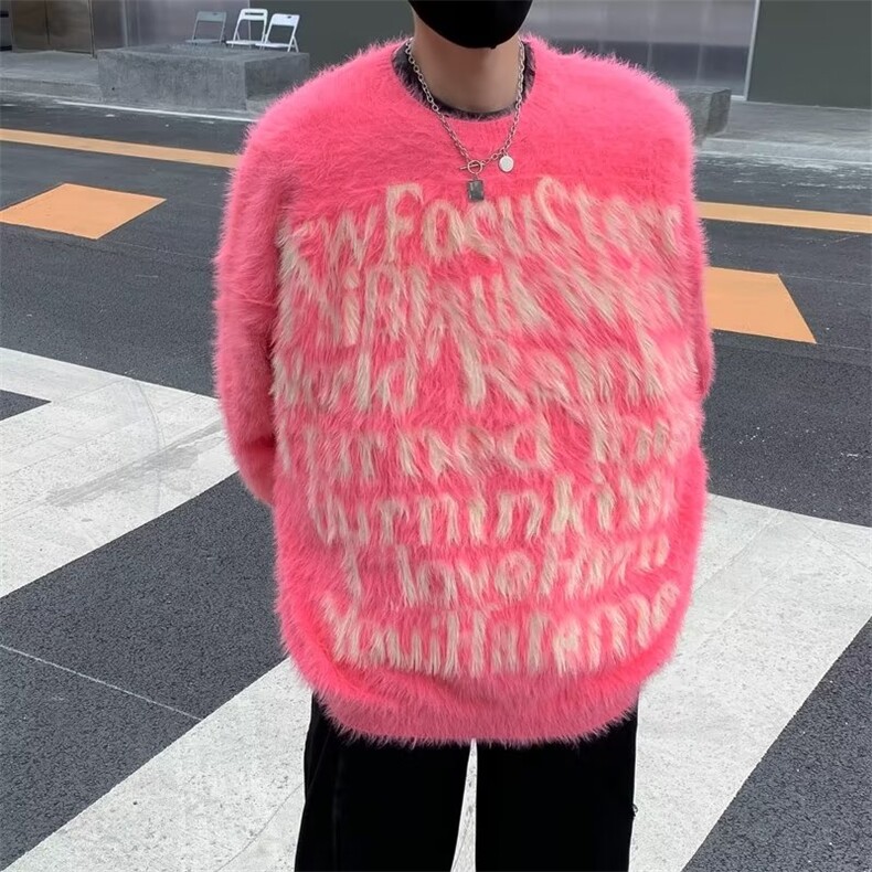 2024秋冬款潮牌美式高街复古印花毛衣男女宽松针织外套图片