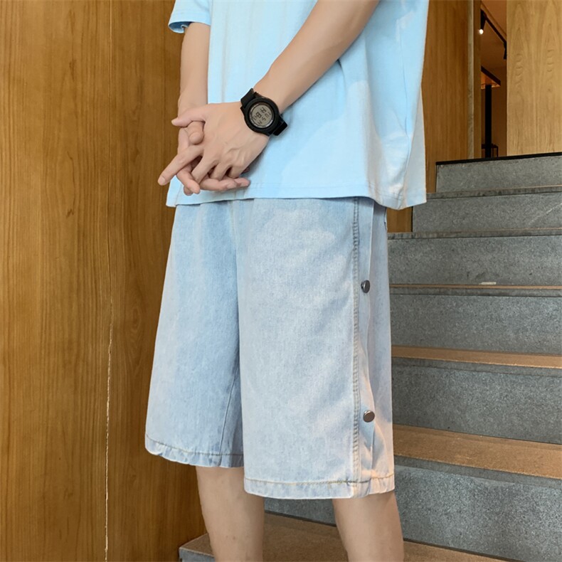 高街排扣牛仔短裤男潮宽松ins直筒百搭休闲五分中裤夏季 K934-P35图片