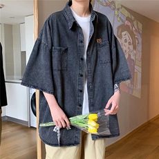 男夏季短袖衬衫棉刺绣牛仔衬衫外套N101P38，男装衬衫，星座1116-2
