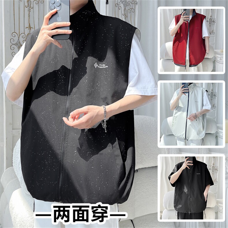 MJ156/P55夏季满天星马甲两面穿休闲男情侣百搭两面服背心外套图片