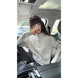 抖音得物品质美式高街重磅曼巴棉拼接cleanfit亨利领卫衣长袖T恤图片