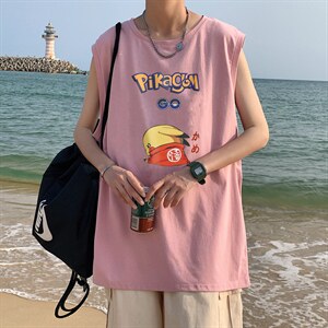 ！港风2023夏季无袖背心男加肥加大码宽松短袖T恤男BX257-P20，男装背心/马甲，电商B371