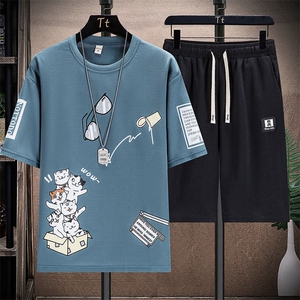 2023青年学生时尚潮流个性圆领套装男短袖T恤短裤一套潮TZ288-P35