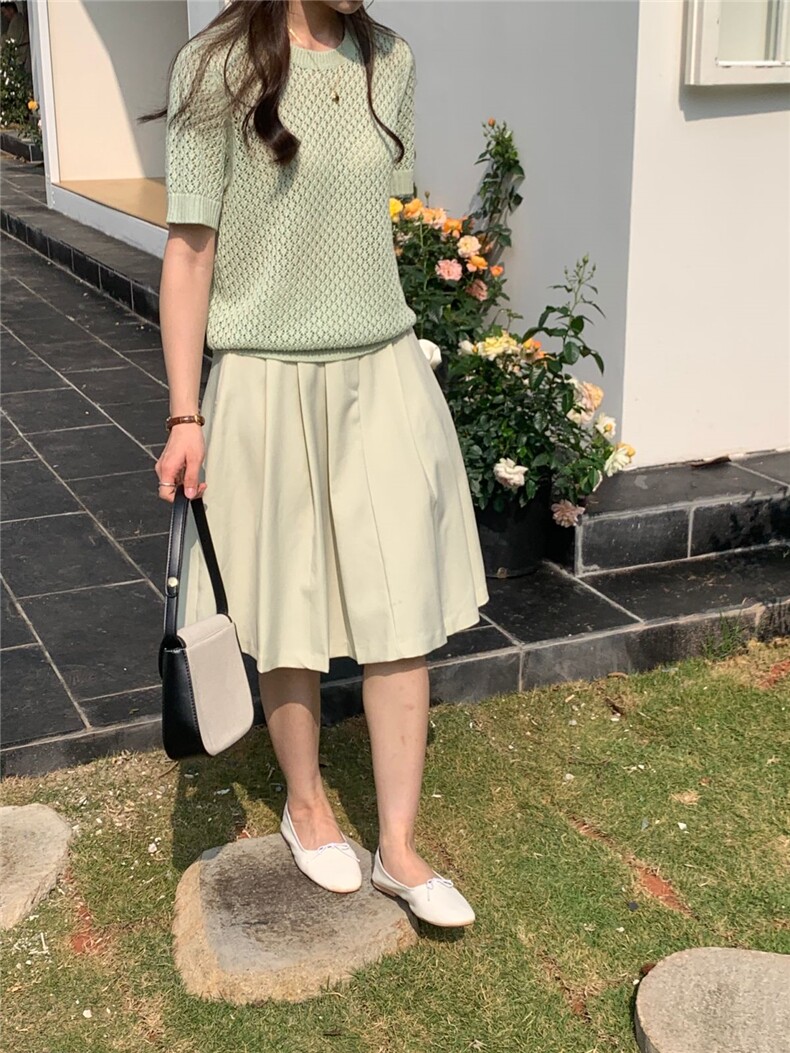 夏季新款短袖t恤女薄款圆领针织宽松百搭半袖上衣,女装T恤,斯尔特羊绒