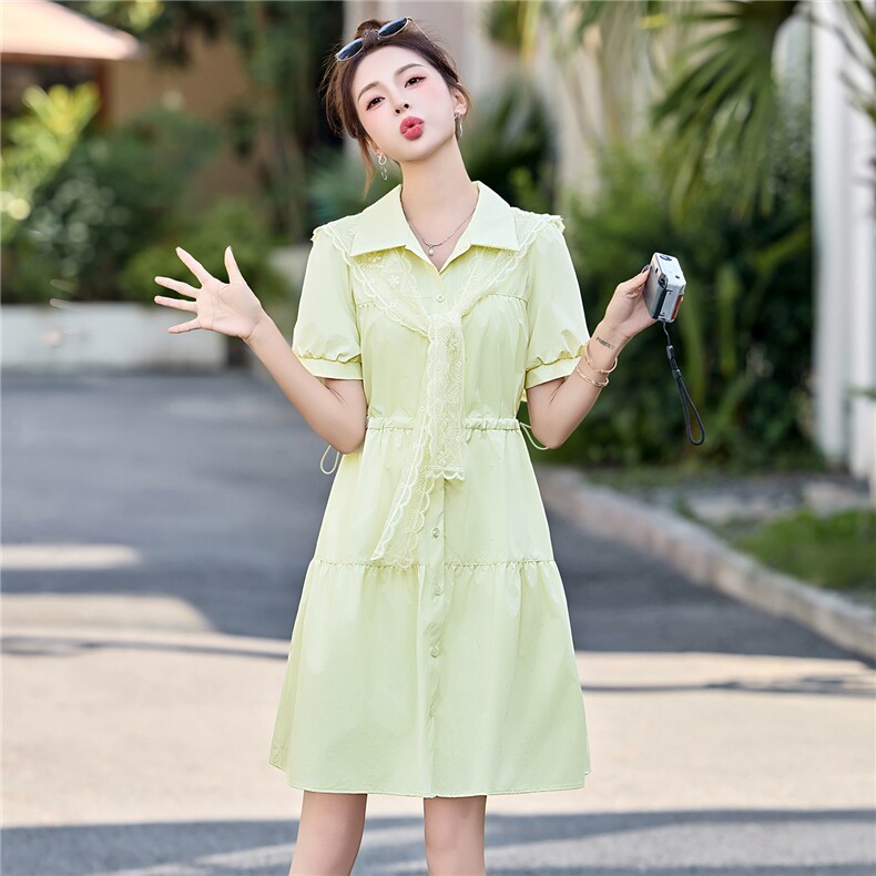 2025夏季新款可调节腰围纯色显瘦带蕾丝披肩连衣裙,女装连衣裙,贵人树