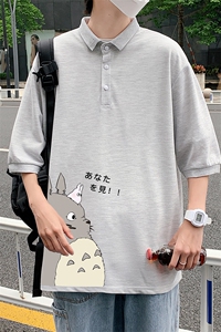 PL57150-P35 翻领短袖polo衫男大码胖子半袖t恤男有领保罗衫 模特图片