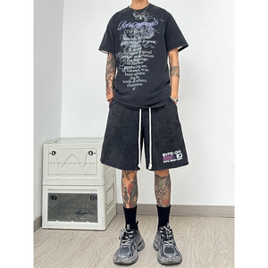 纯棉320G重磅水洗做旧印花短裤A014-DY25028-P40控58