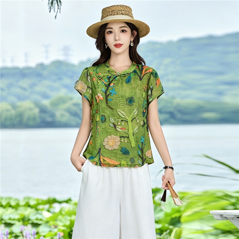 现货！夏季套装2026新款松弛感新中式盘扣上衣服女两件套端庄大气,女装套装/套裙,衣之秀