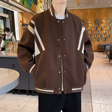 条纹拼接情侣棒球服男秋季美式高街复古运动外套宽松痞帅飞行夹克，男装夹克，星座813-2