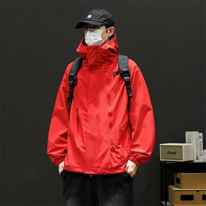 探路者砖红色冲锋衣外套拉链配饰男春秋优质防水冲锋衣 J8008图片