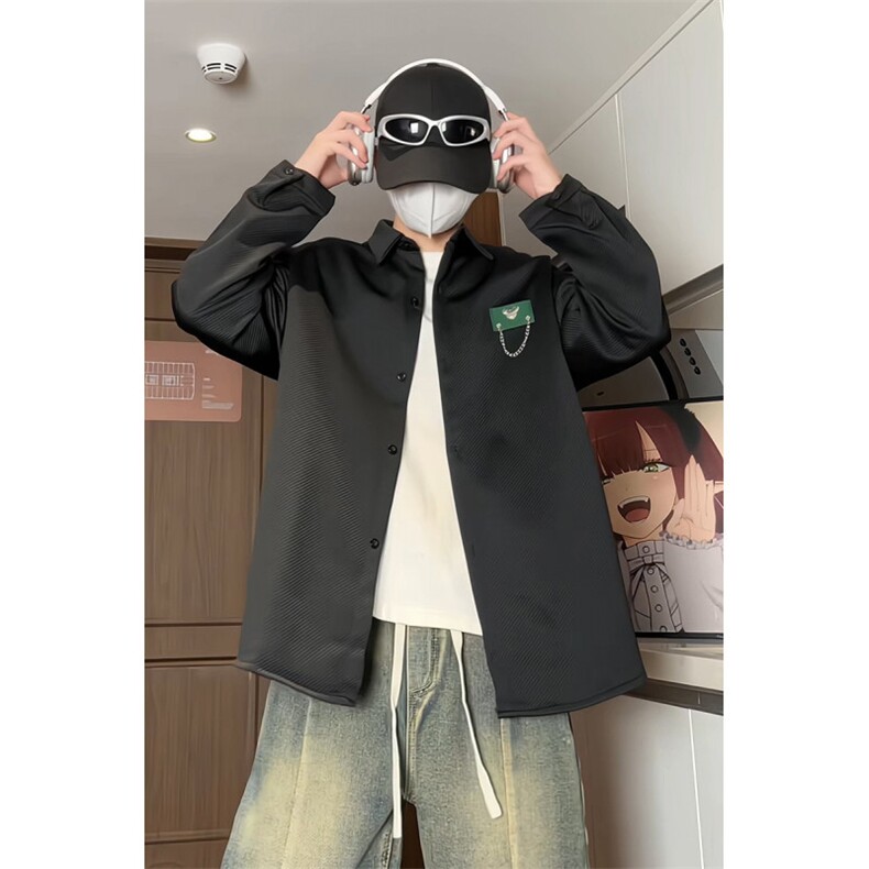 港风宽松挂链长袖衬衫男KD500-P50图片