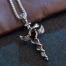 礼盒装欧美CZ圣心交叉蛇缠绕钛钢吊坠风哥特式骑士剑项链，项链，星座510A-1