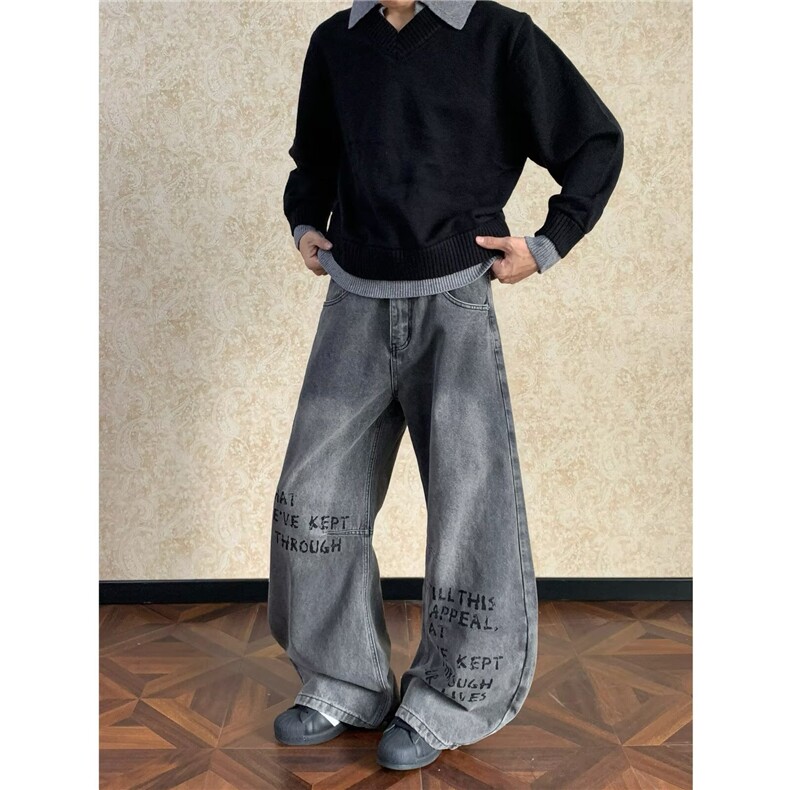 美式高街牛仔裤男女韩版潮流帅气百搭2025秋冬ins长裤RK3301-P51,男装牛仔裤,星座412-3