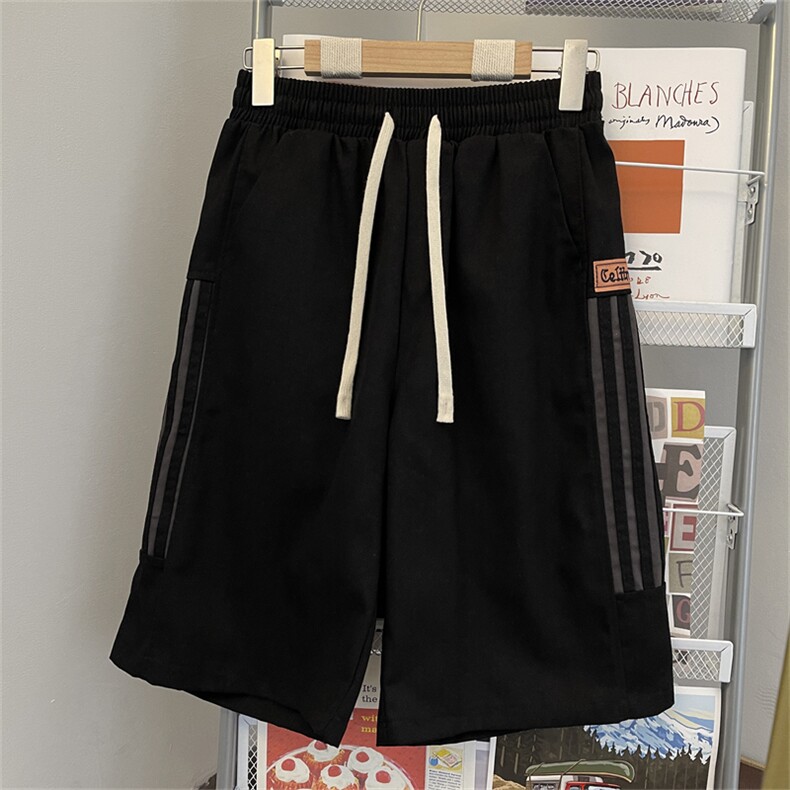 高品质夏男短裤纯棉三条杠条纹拼色直筒五分短裤D1084P35,男装牛仔裤,星座1013-1