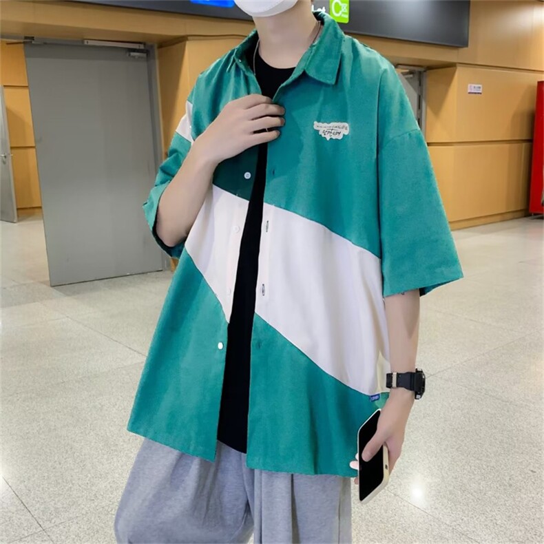 夏季新款潮牌宽松工装衬衫日系ins复古休闲短袖衬衫男W3391-P30,男装衬衫,星座512-2