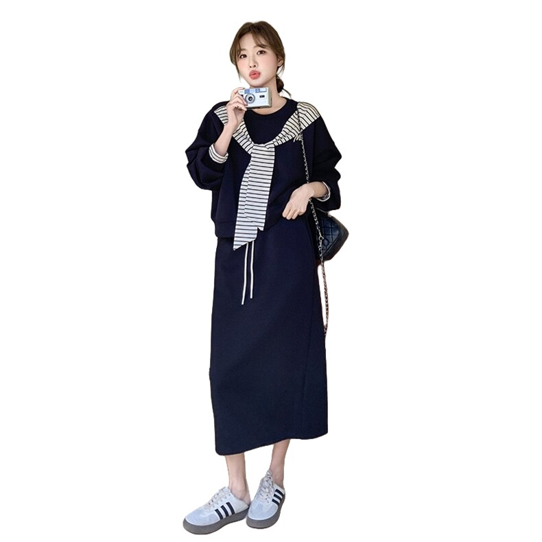 休闲运动条纹拼接卫衣套装裙女春秋2025新款两件套ootd穿搭超好看,女装套装/套裙,2C135