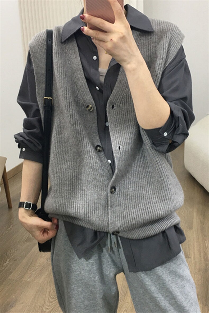 针织马甲女开衫春秋背心叠穿神器无袖时尚宽松外搭休闲上衣坎肩潮,女装马甲,洁纯羊绒