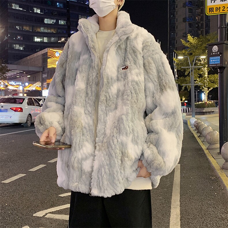 毛茸茸棉袄外套百搭宽松保暖设计感棉衣羊羔绒棉服男加绒加厚Y20,男装棉衣,星座201-2