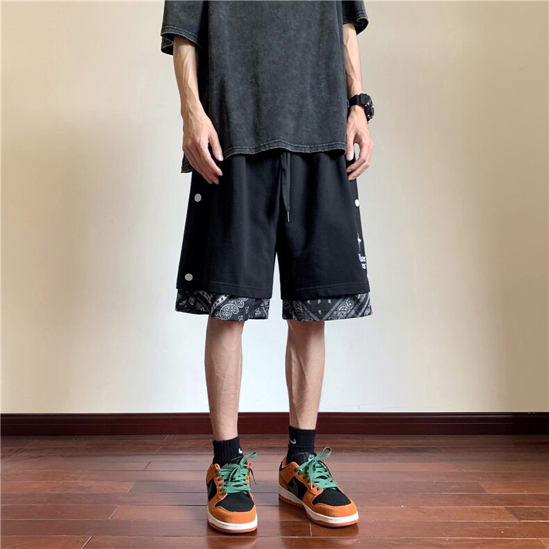 腰果花排扣假两件刺绣短裤M~5XLXZ604-DK800-P45控58,男装牛仔裤,星座604