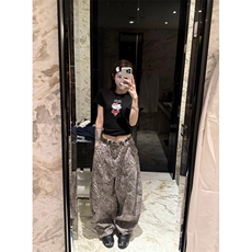 美式复古辣妹小众豹纹弯刀裤阔腿做旧洗水工装裤女秋LN15044-P55，男装工装外套，星座1008