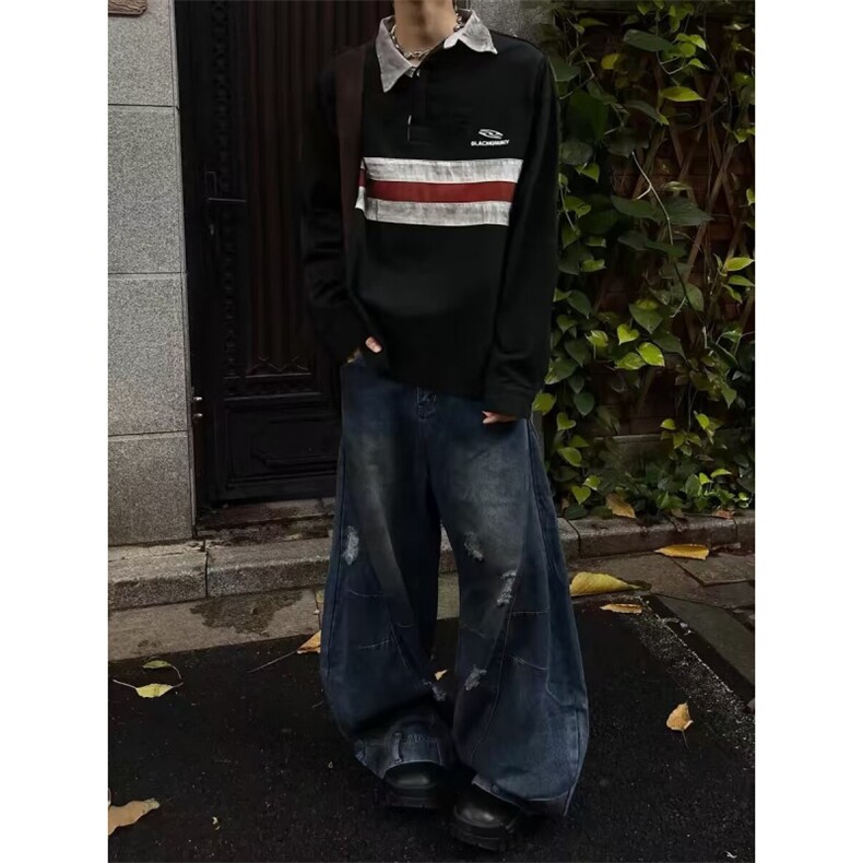 流行日系百搭气质撞色polo领卫衣男情侣宽松外套慵懒W42,男装T恤,星座1116A（原606A-3）